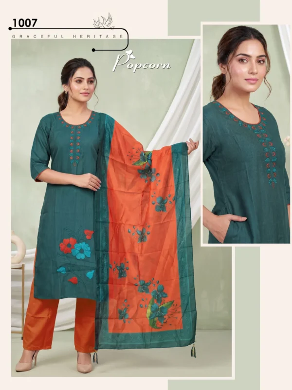 Stylish Popcorn Vol 8 Vertican Plain Embroidery Worked Kurti Set Collection Wholesale 2026