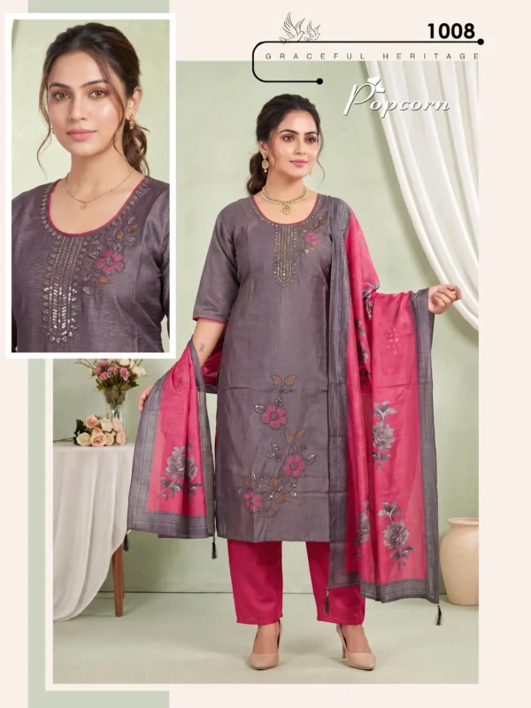 Stylish Popcorn Vol 8 Vertican Plain Embroidery Worked Kurti Set Collection Wholesale 2026