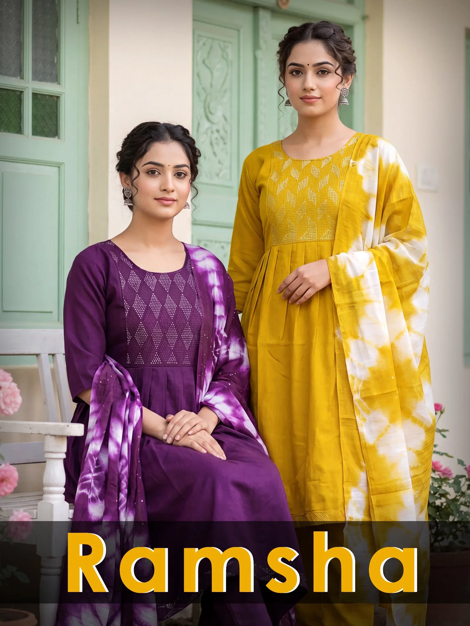 Ramsha Vol 8 Vertican Plain Embroidery Worked Kurti Set Collection Wholesale