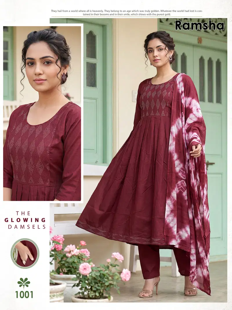 Launching Ramsha Vol 8 Vertican Plain Embroidery Worked Kurti Set Collection Wholesale 2026