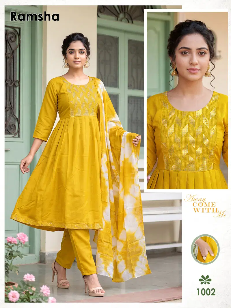 Launching Ramsha Vol 8 Vertican Plain Embroidery Worked Kurti Set Collection Wholesale 2026