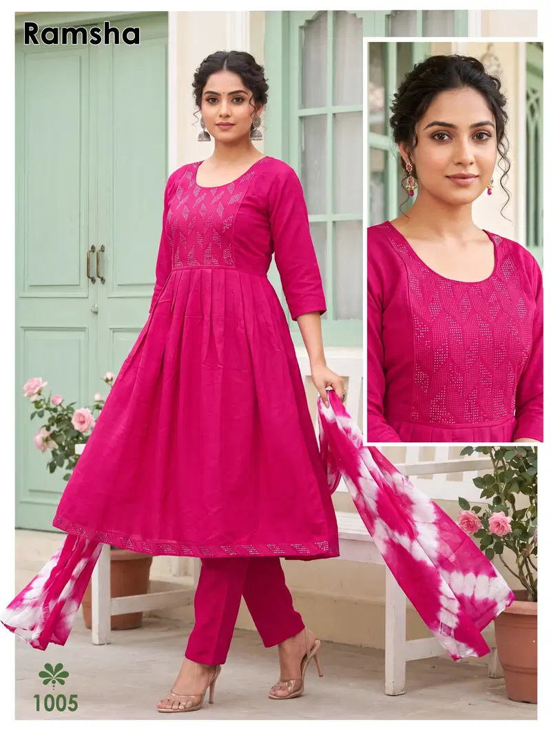Launching Ramsha Vol 8 Vertican Plain Embroidery Worked Kurti Set Collection Wholesale 2026
