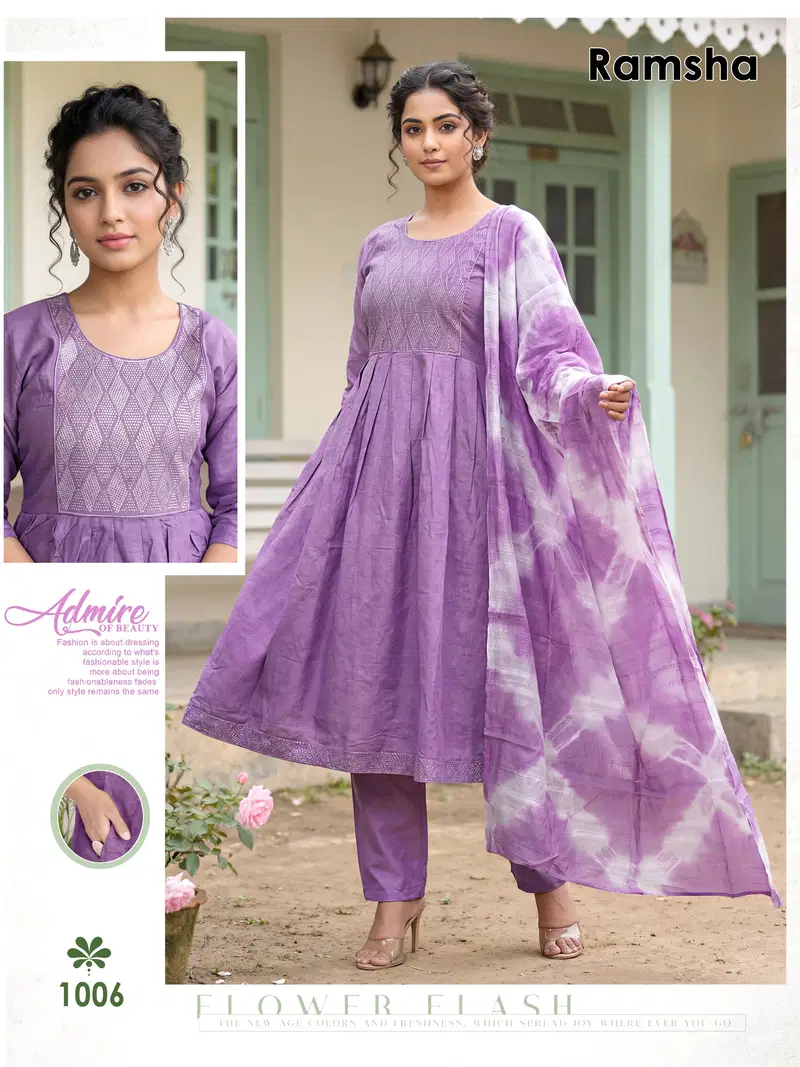 Launching Ramsha Vol 8 Vertican Plain Embroidery Worked Kurti Set Collection Wholesale 2026