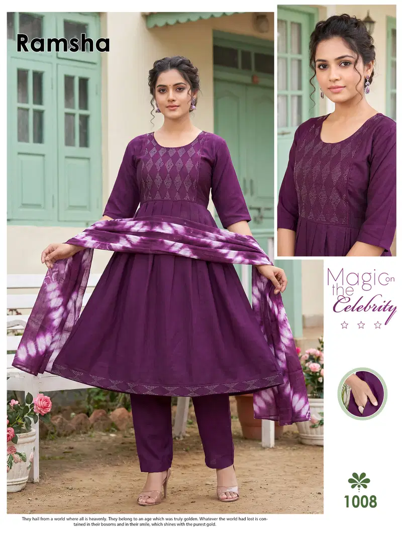 Launching Ramsha Vol 8 Vertican Plain Embroidery Worked Kurti Set Collection Wholesale 2026