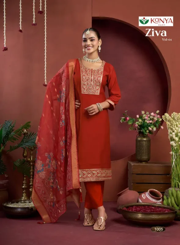 Beautiful Kanya Ziva Vol 1 Vertican Embroidered Kurti With Bottom Dupatta Wholesale 2026