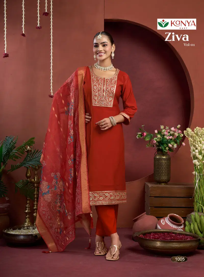 Beautiful Kanya Ziva Vol 1 Vertican Embroidered Kurti With Bottom Dupatta Wholesale 2026