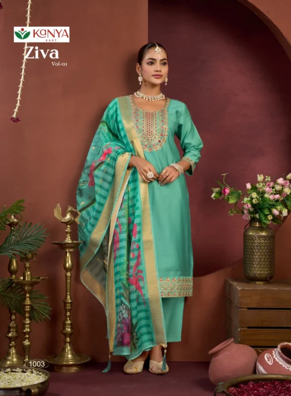 Beautiful Kanya Ziva Vol 1 Vertican Embroidered Kurti With Bottom Dupatta Wholesale 2026