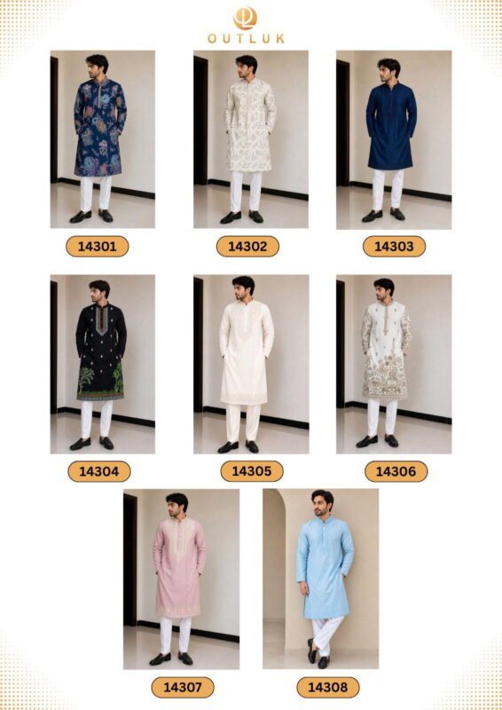 Launching Outluk Vol 143 Linen Satin Embroidered Kurta Pajama Collection Wholesale 2026