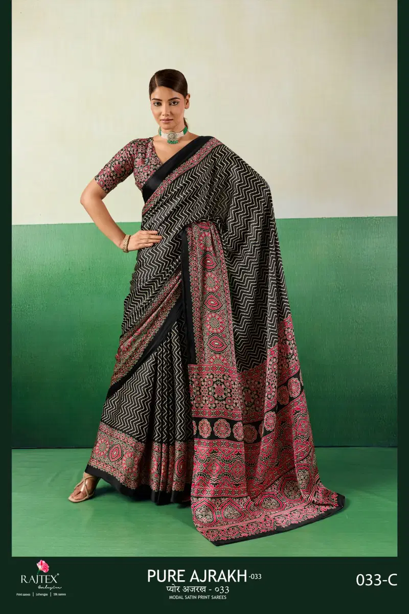 Buy Rajtex Pure Ajrakh 033 Modal Satin Ajrakh Printed Saree Collection Wholesale 2026