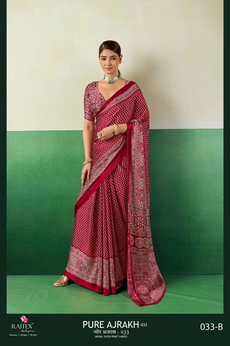 Buy Rajtex Pure Ajrakh 033 Modal Satin Ajrakh Printed Saree Collection Wholesale 2026