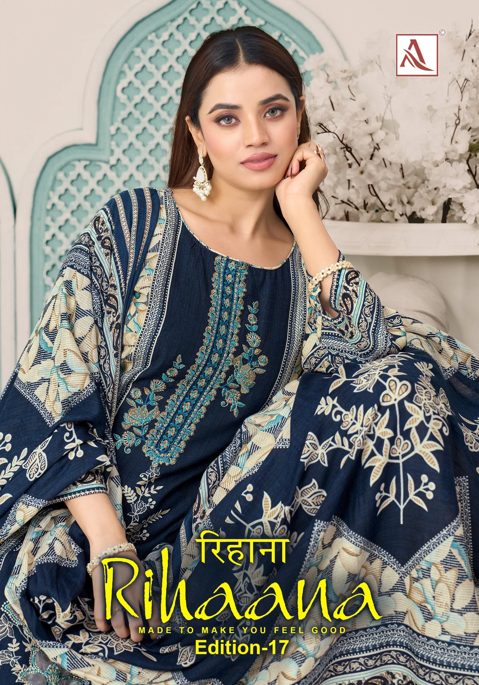 Alok Rihaana Vol 17 Cambric Cotton Embroidered Dress Material Wholesale