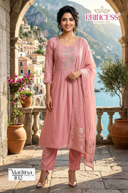 Launching Princess New Madina Roman Silk Embroidered Kurti Set Collection Wholesale 2026