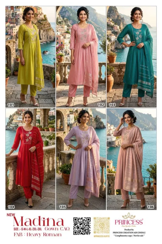 Launching Princess New Madina Roman Silk Embroidered Kurti Set Collection Wholesale 2026
