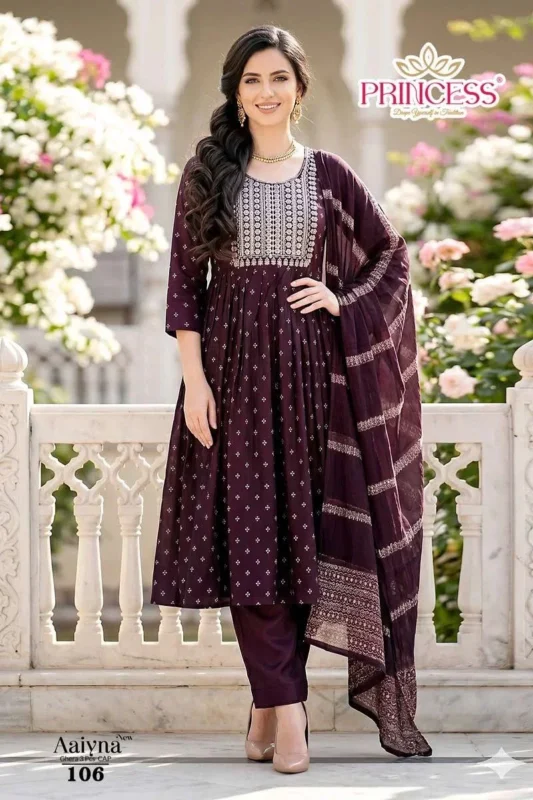 Latest Princess New Aaiyna Glass Roman Embroidered Kurti Set Collection Wholesale 2026