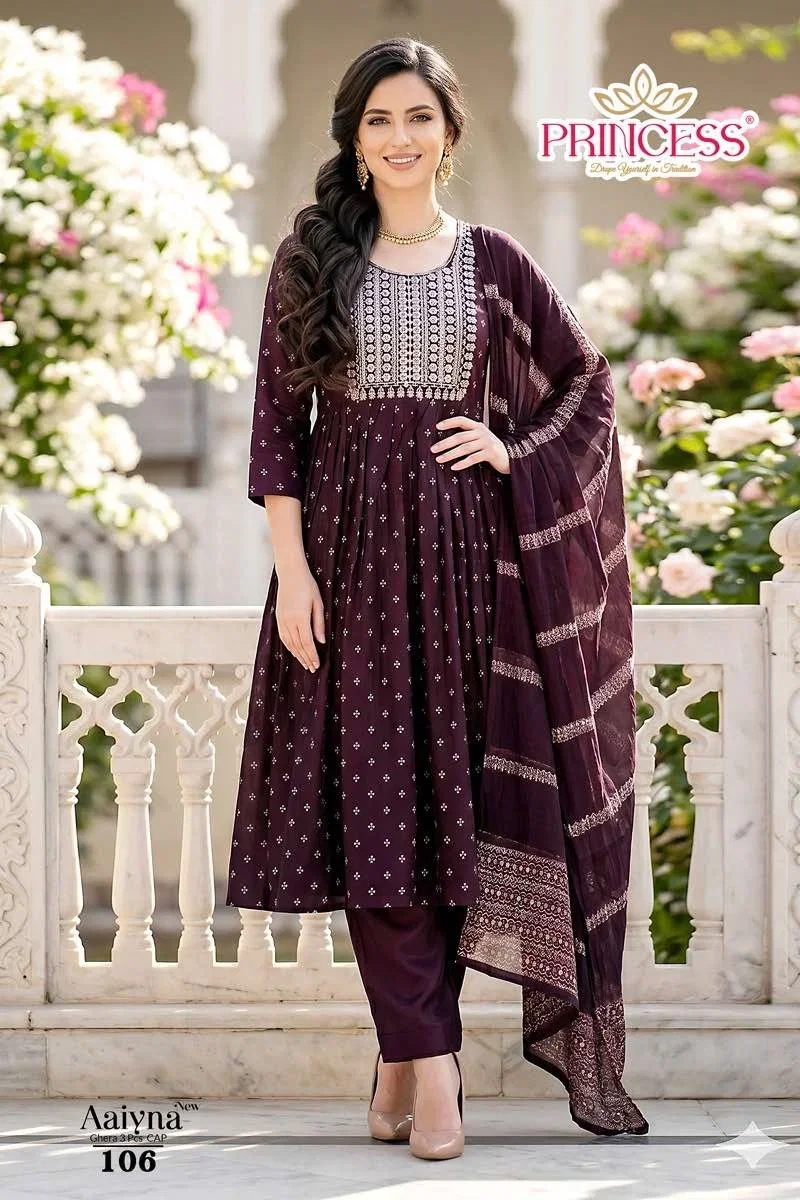 Latest Princess New Aaiyna Glass Roman Embroidered Kurti Set Collection Wholesale 2026