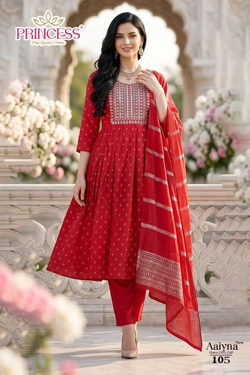 Latest Princess New Aaiyna Glass Roman Embroidered Kurti Set Collection Wholesale 2026