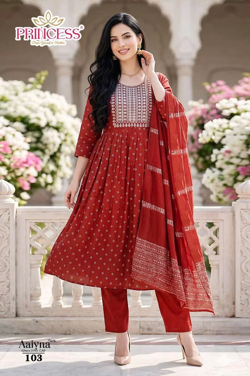 Latest Princess New Aaiyna Glass Roman Embroidered Kurti Set Collection Wholesale 2026