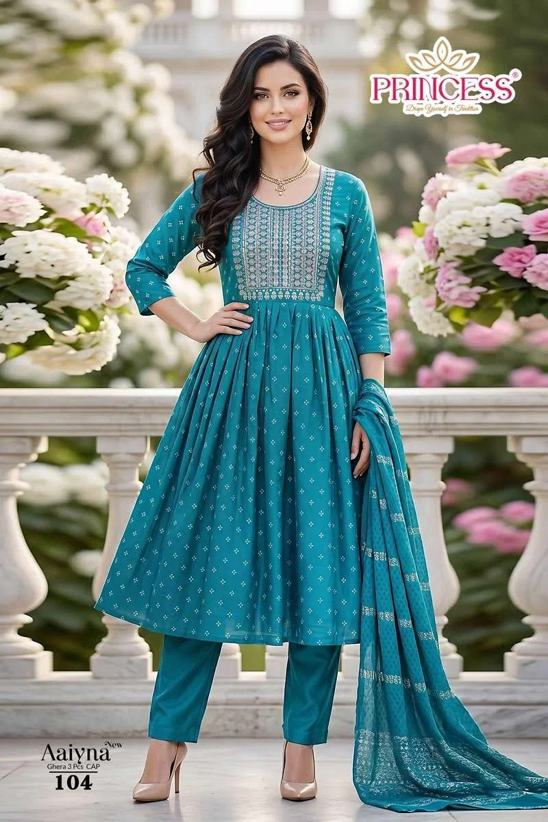 Latest Princess New Aaiyna Glass Roman Embroidered Kurti Set Collection Wholesale 2026
