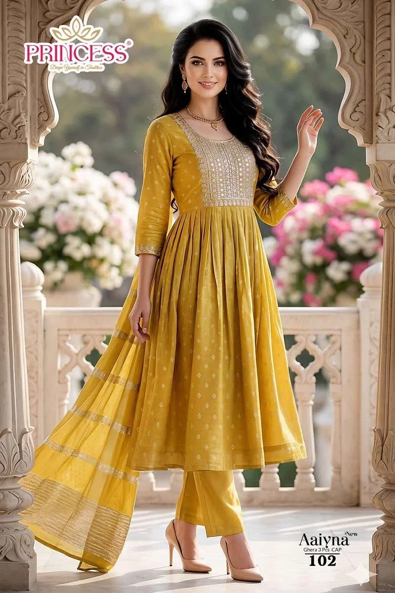 Latest Princess New Aaiyna Glass Roman Embroidered Kurti Set Collection Wholesale 2026