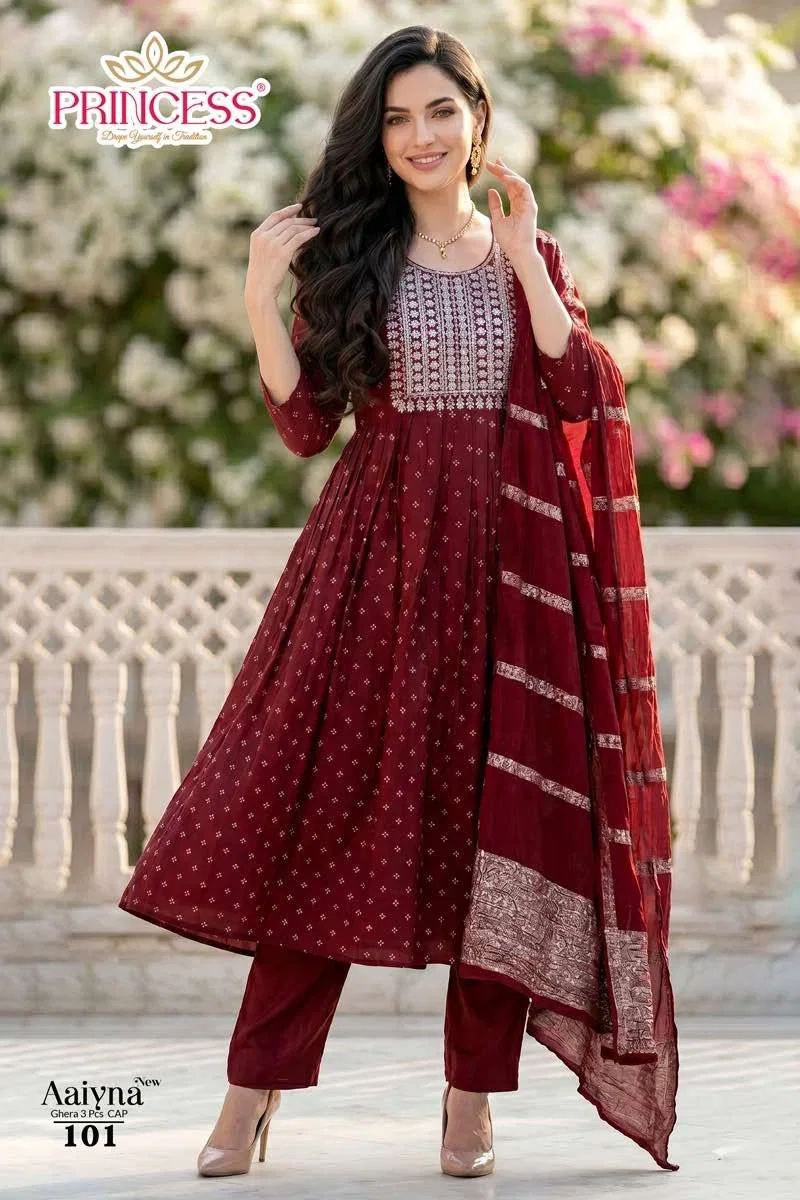 Latest Princess New Aaiyna Glass Roman Embroidered Kurti Set Collection Wholesale 2026