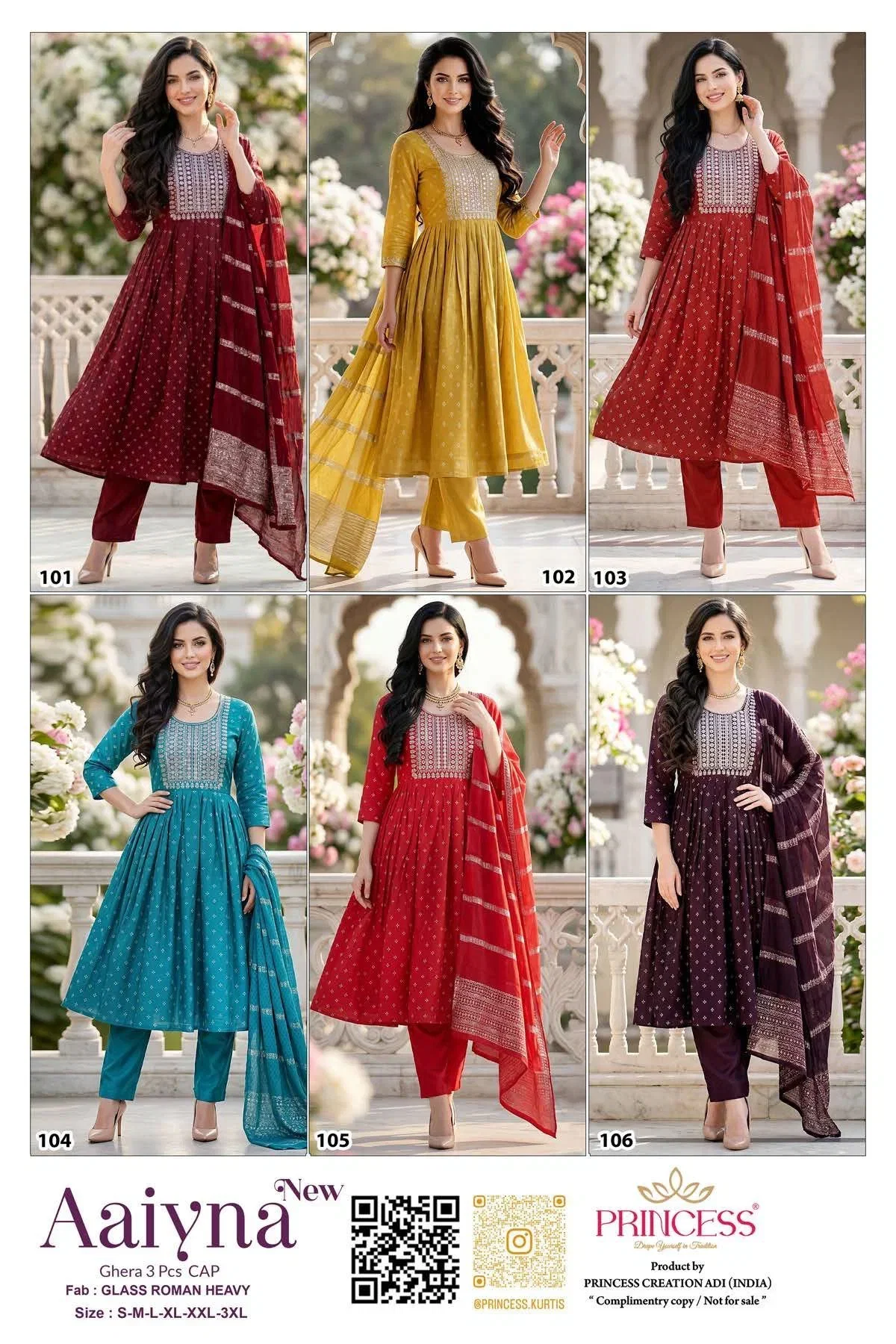 Latest Princess New Aaiyna Glass Roman Embroidered Kurti Set Collection Wholesale 2026