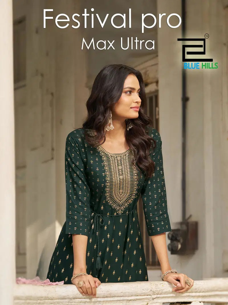 Blue Hills Festival Pro Max Ultra Plus Size Rayon Anarkali Kurti Collection Wholesale