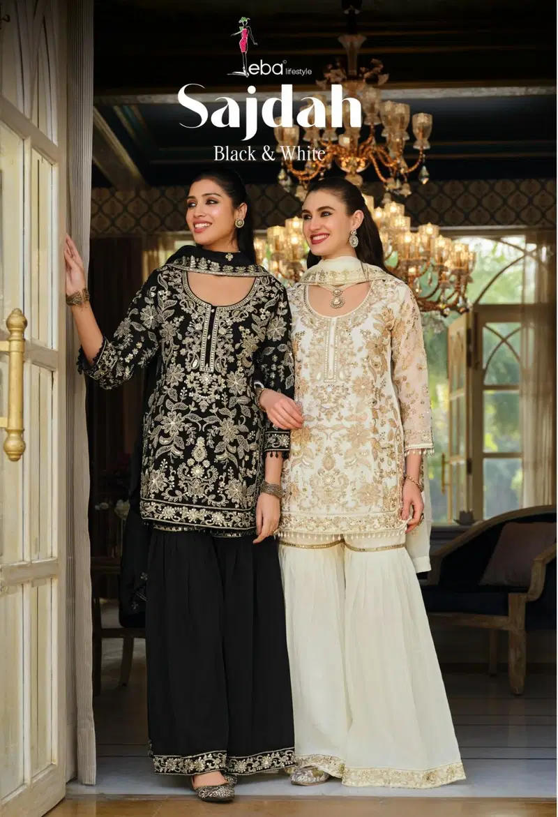 Eba Sajdah Black And White Nc Moss Silk Beads Worked Salwar Kameez Wholesale