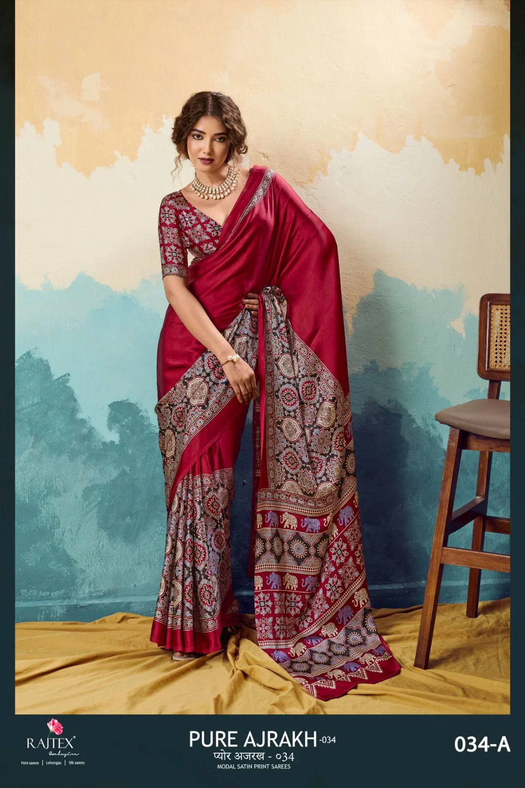 Buy Rajtex Pure Ajrakh 034 Modal Satin Ajrakh Printed Saree Collection Wholesale 2026