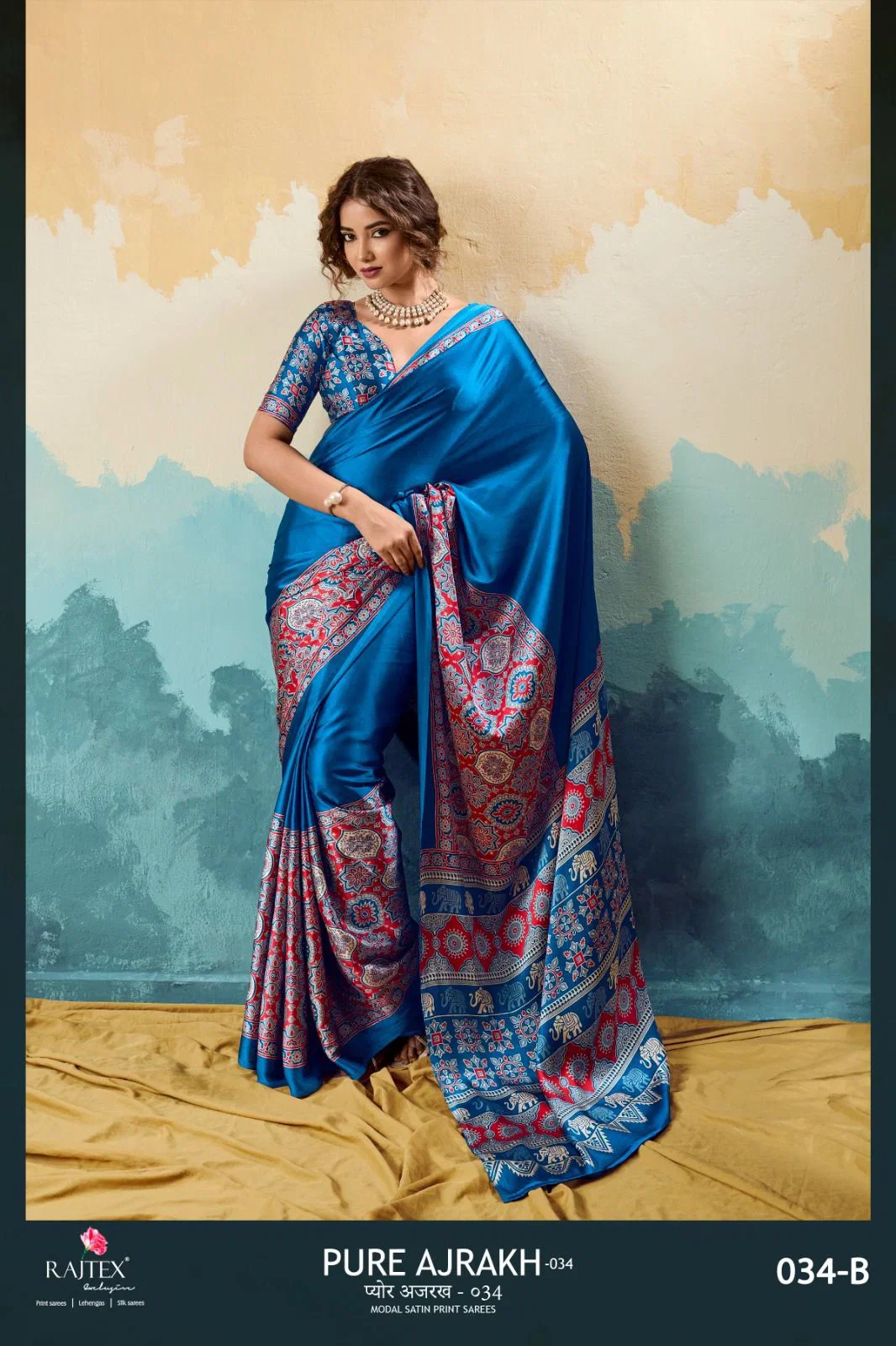 Buy Rajtex Pure Ajrakh 034 Modal Satin Ajrakh Printed Saree Collection Wholesale 2026