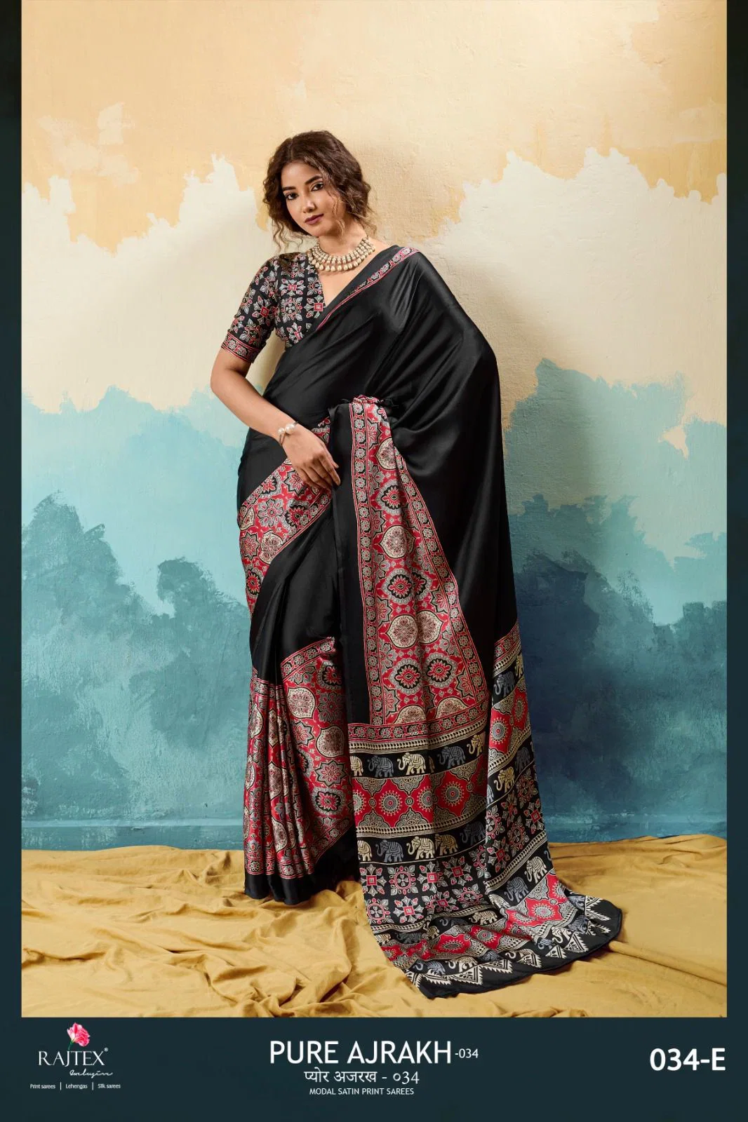 Buy Rajtex Pure Ajrakh 034 Modal Satin Ajrakh Printed Saree Collection Wholesale 2026