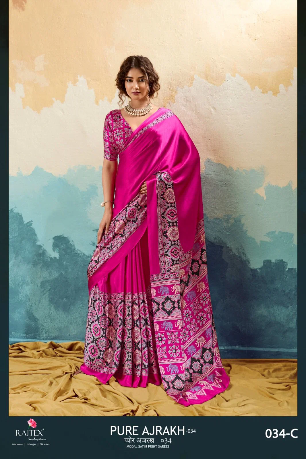 Buy Rajtex Pure Ajrakh 034 Modal Satin Ajrakh Printed Saree Collection Wholesale 2026