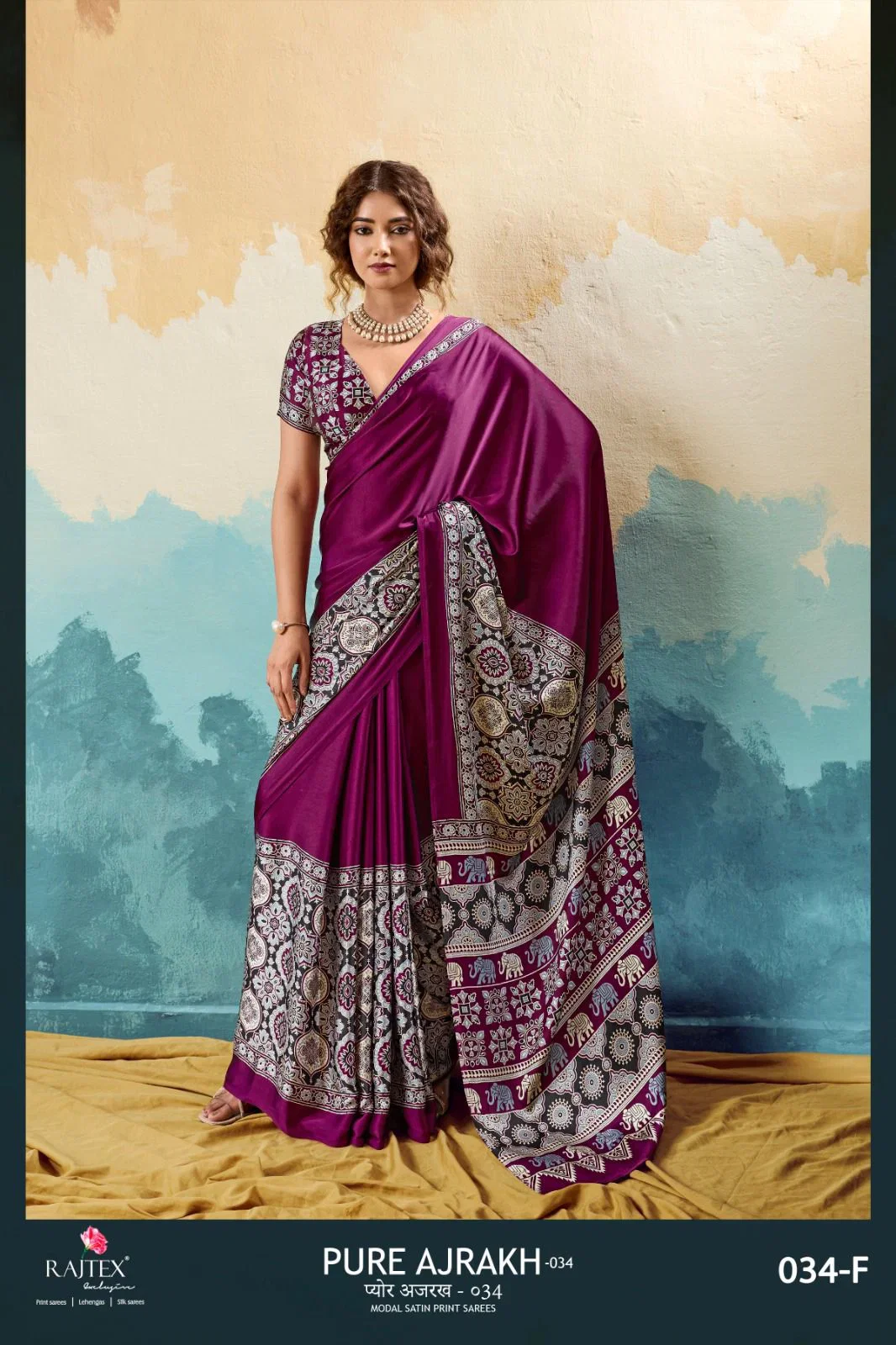 Buy Rajtex Pure Ajrakh 034 Modal Satin Ajrakh Printed Saree Collection Wholesale 2026