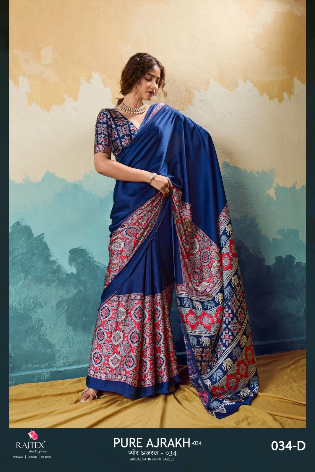 Buy Rajtex Pure Ajrakh 034 Modal Satin Ajrakh Printed Saree Collection Wholesale 2026