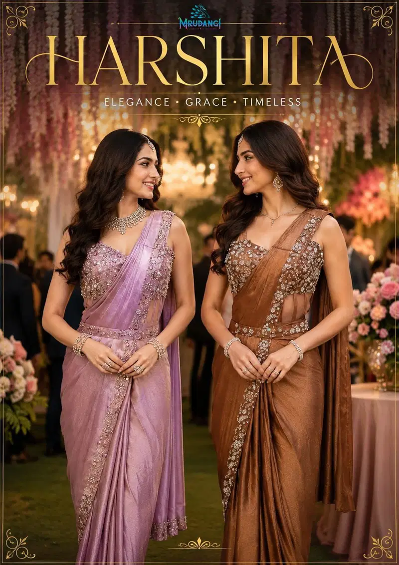Mrudangi Harshita Satin Crush Designer Ready To Wear Saree Collection Wholesale
