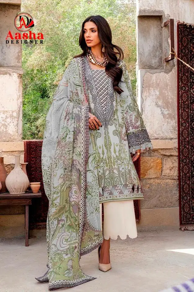 Aasha 1215 A And B Cotton Dupatta Cotton Printed Patch Embroidery Salwar Kameez Wholesale