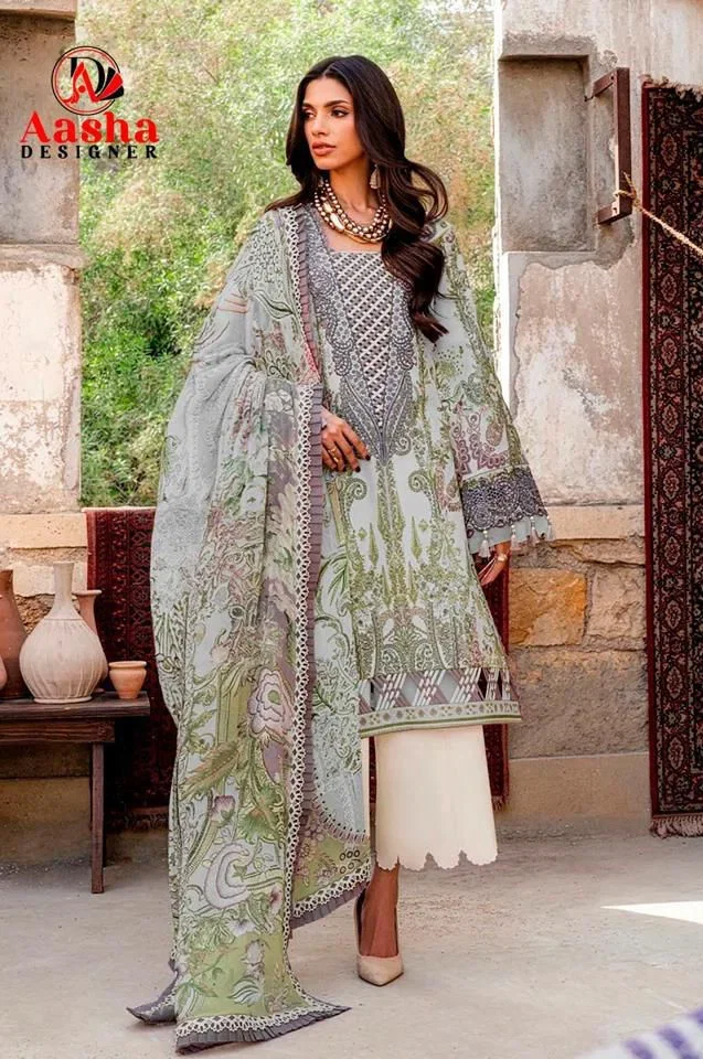 Aasha 1215 A And B Chiffon Dupatta Cotton Printed Patch Embroidery Salwar Kameez Wholesale