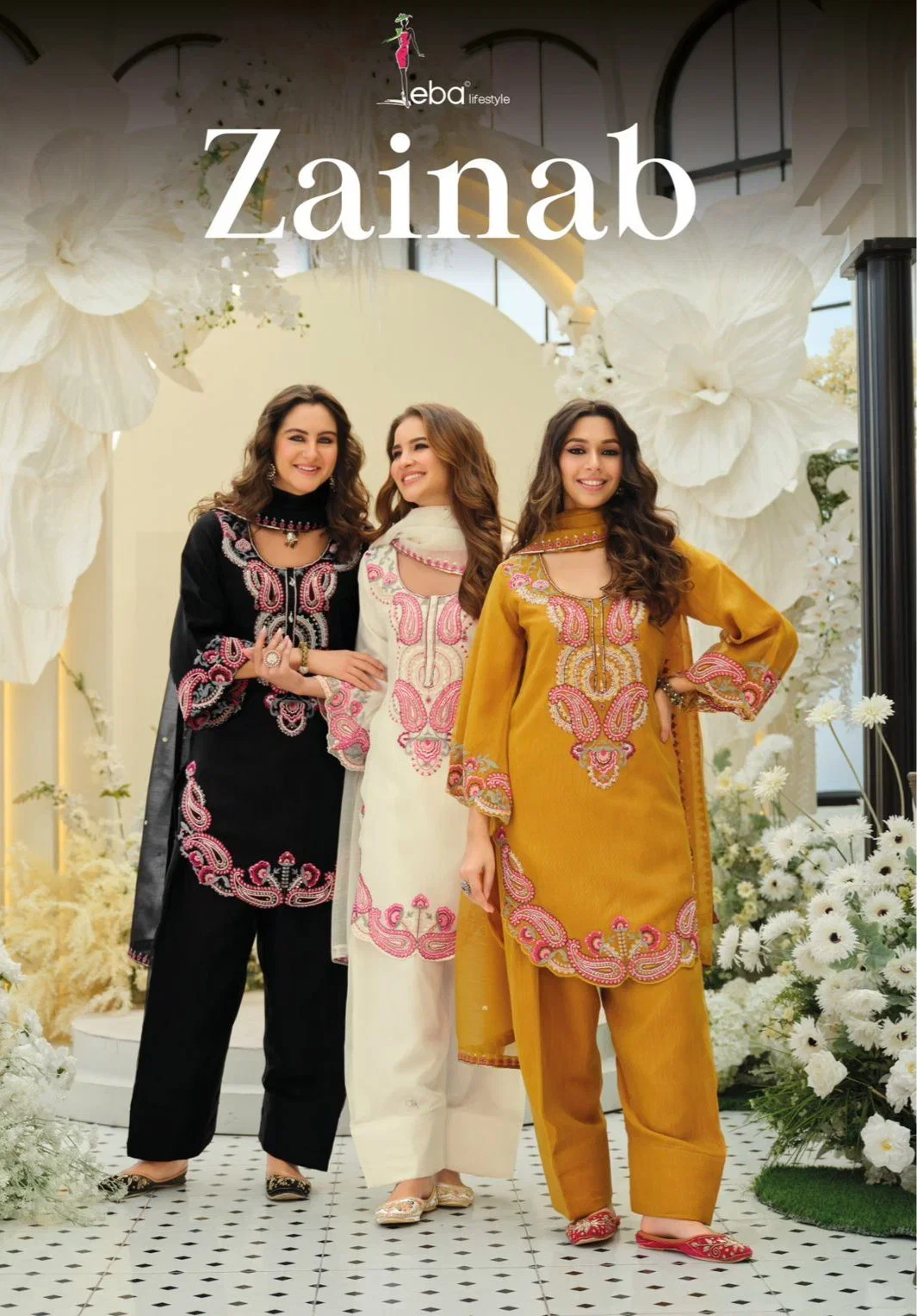Eba Zainab Slub Organza Beads Work Salwar Kameez Wholesale