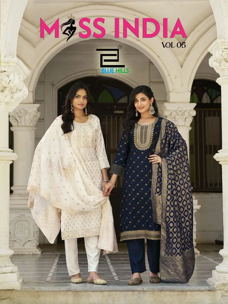 Blue Hills Miss India Vol 5 Plus Size Rayon Foil Printed Kurti With Bottom Dupatta Wholesale