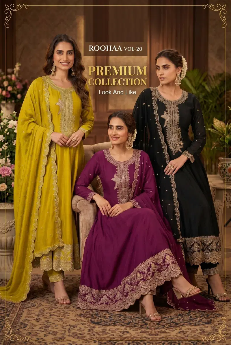 Roohaa Vol 20 Silk Embroidered Gown With Bottom Dupatta Wholesale