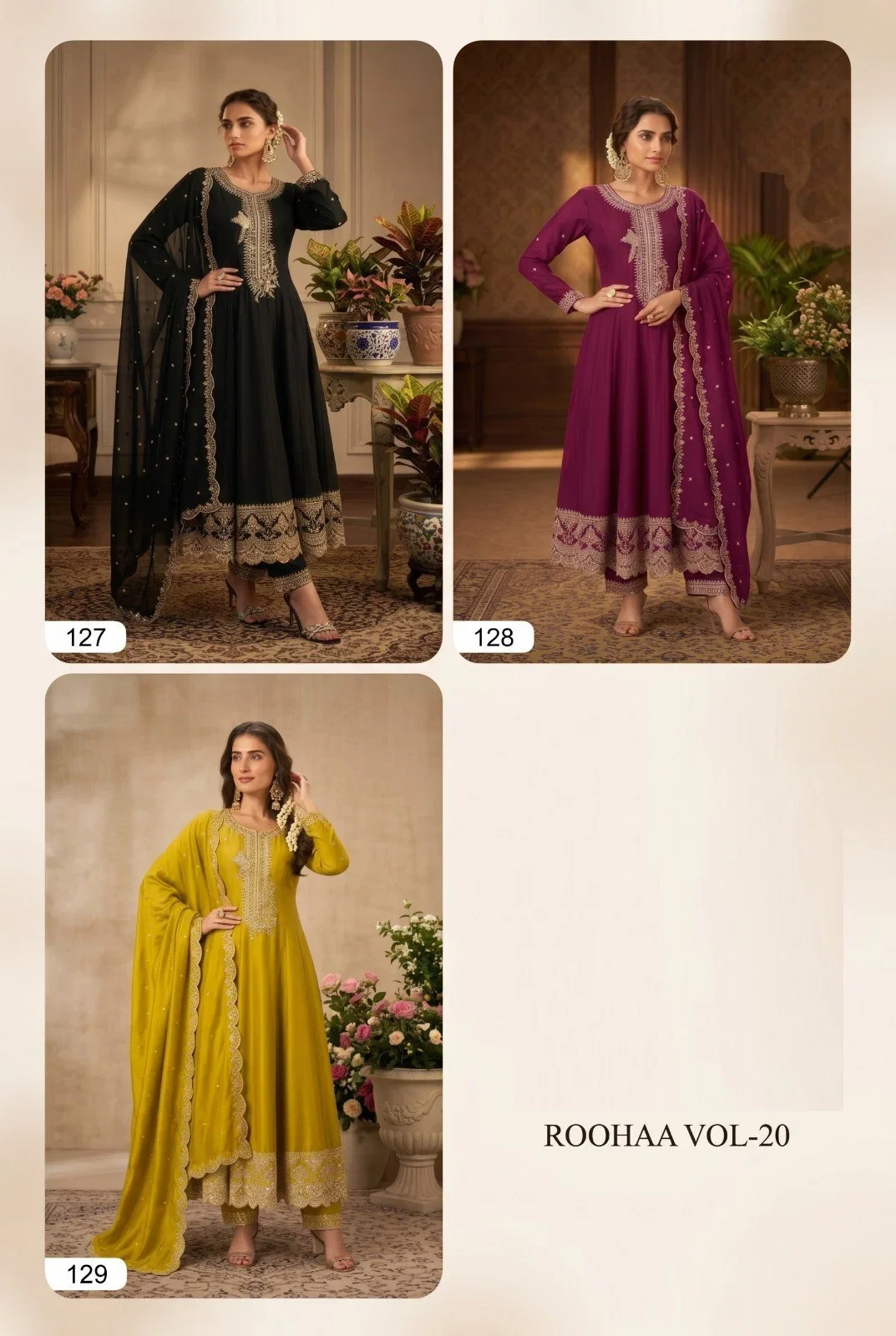 Stylish Roohaa Vol 20 Silk Embroidered Gown With Bottom Dupatta Wholesale 2026