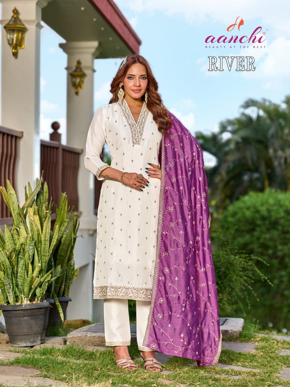 Launching Aanchi River Vichitra Silk Embroidered Kurti With Bottom Dupatta Wholesale 2026