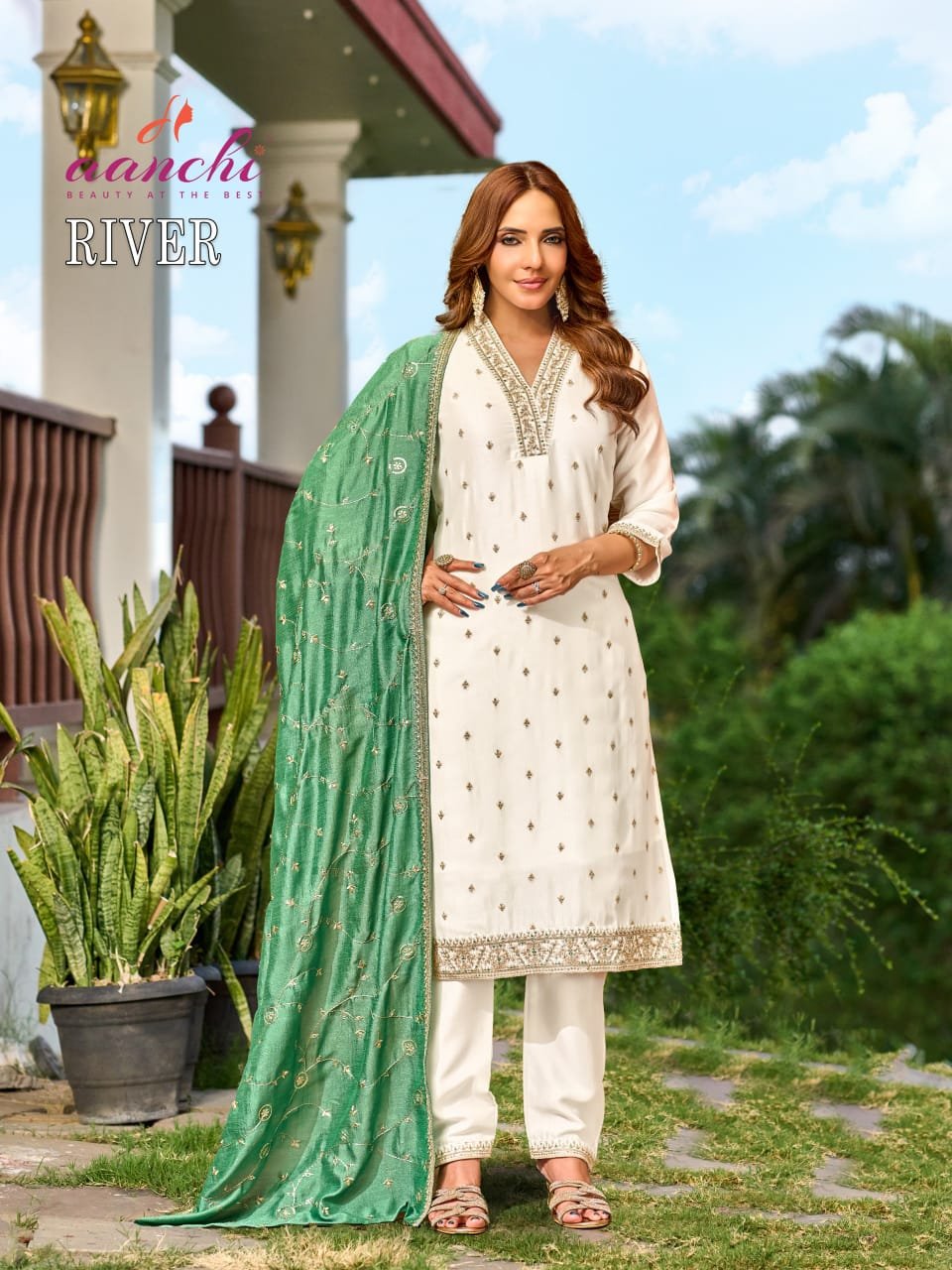 Launching Aanchi River Vichitra Silk Embroidered Kurti With Bottom Dupatta Wholesale 2026
