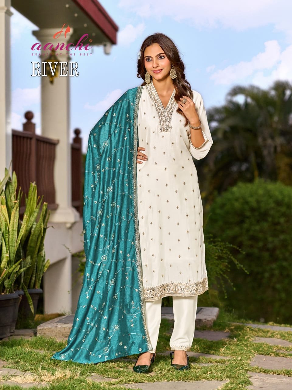Launching Aanchi River Vichitra Silk Embroidered Kurti With Bottom Dupatta Wholesale 2026