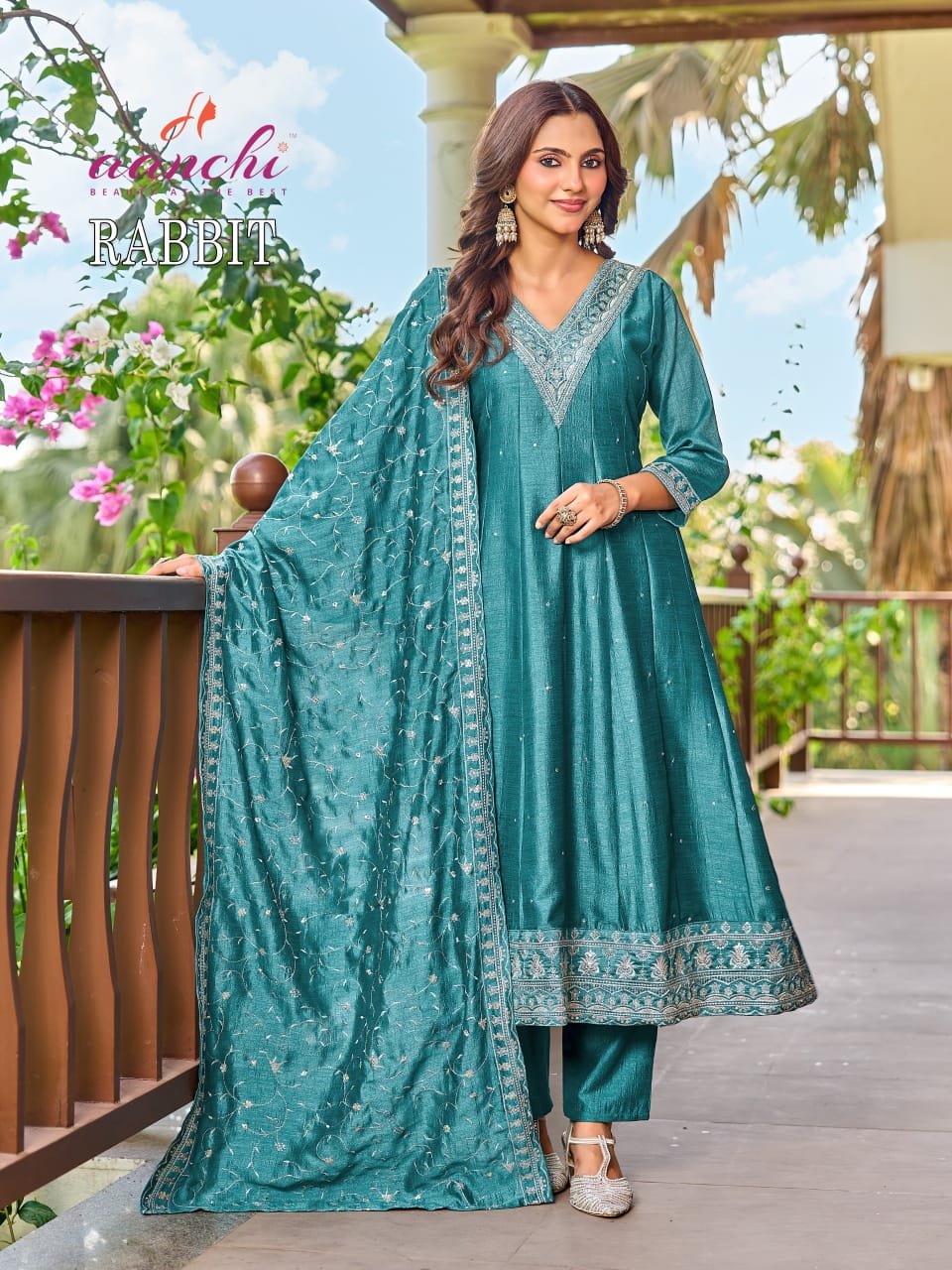 Stylish Aanchi Rabbit Vichitra Silk Embroidered Kurti With Bottom Dupatta Wholesale 2026