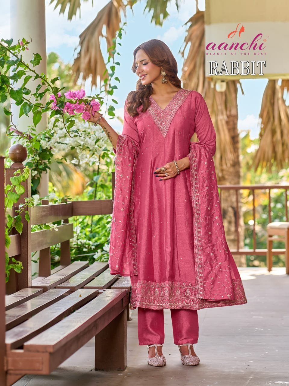 Stylish Aanchi Rabbit Vichitra Silk Embroidered Kurti With Bottom Dupatta Wholesale 2026
