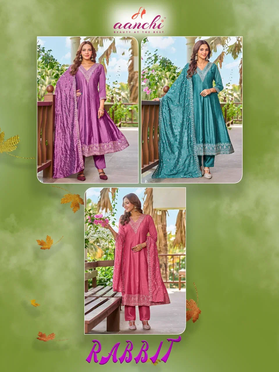 Stylish Aanchi Rabbit Vichitra Silk Embroidered Kurti With Bottom Dupatta Wholesale 2026