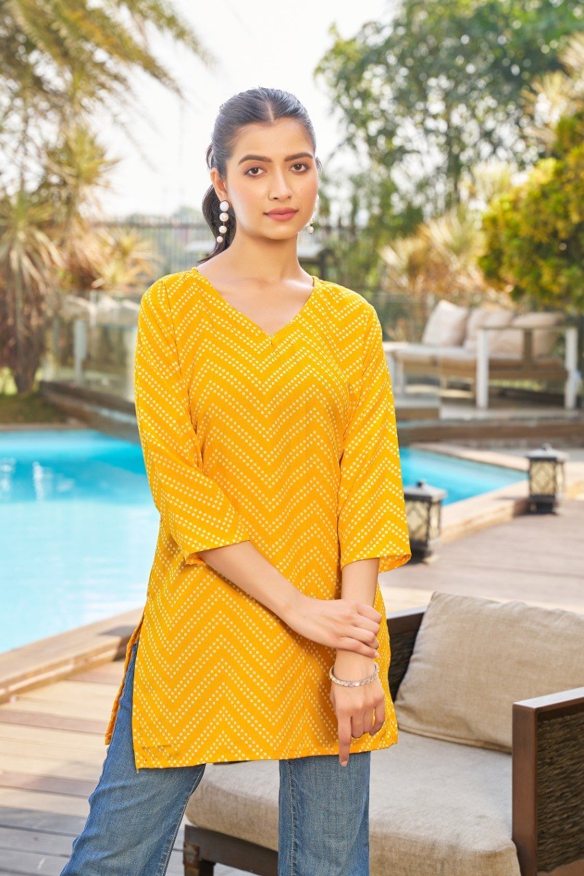 Stylish Lekha Sal 33 Poly Rayon Printed Tunic Style Top Wholesale 2026