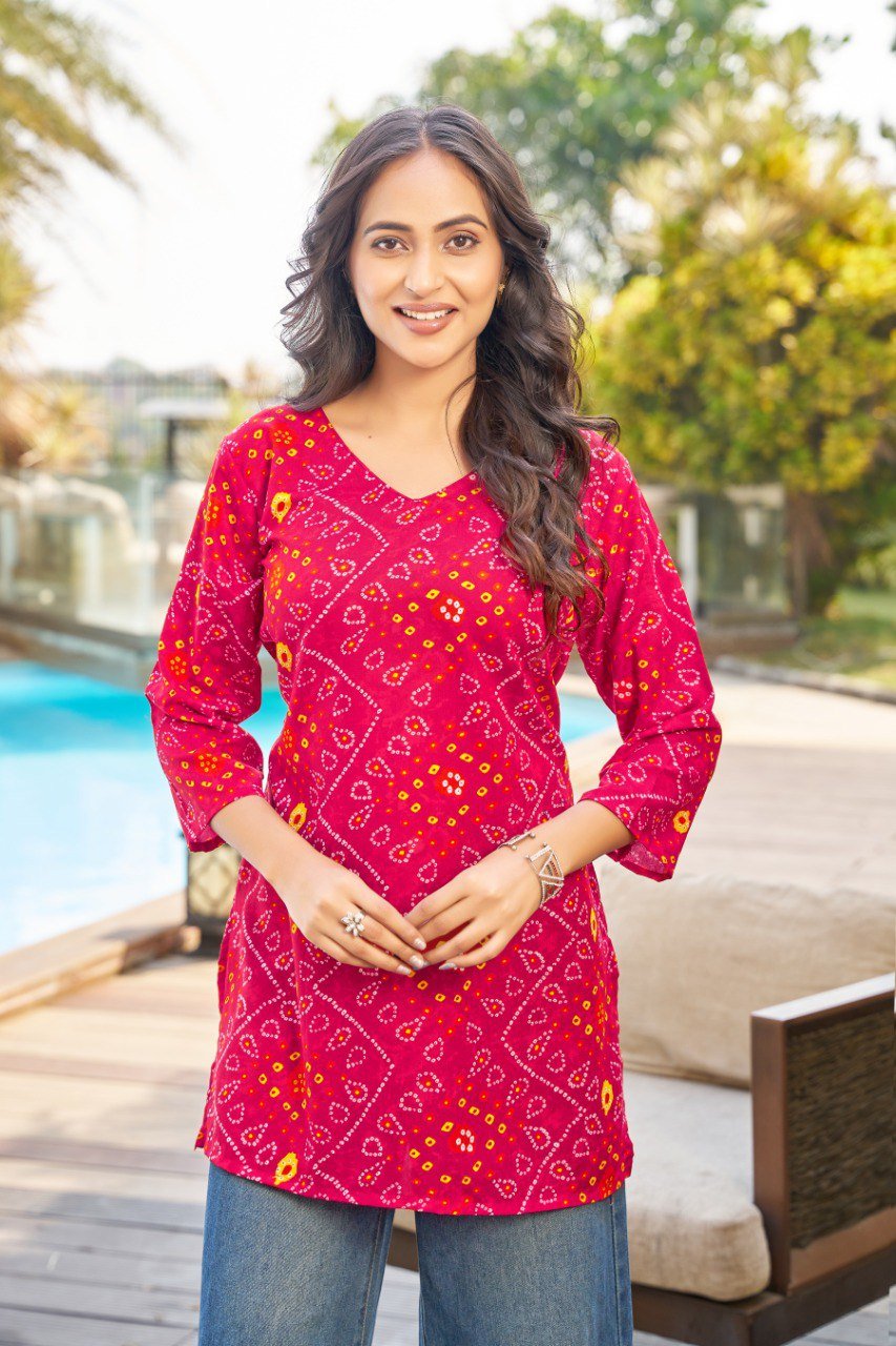 Stylish Lekha Sal 33 Poly Rayon Printed Tunic Style Top Wholesale 2026