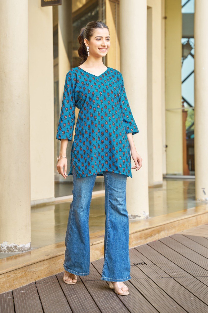 Stylish Lekha Sal 33 Poly Rayon Printed Tunic Style Top Wholesale 2026