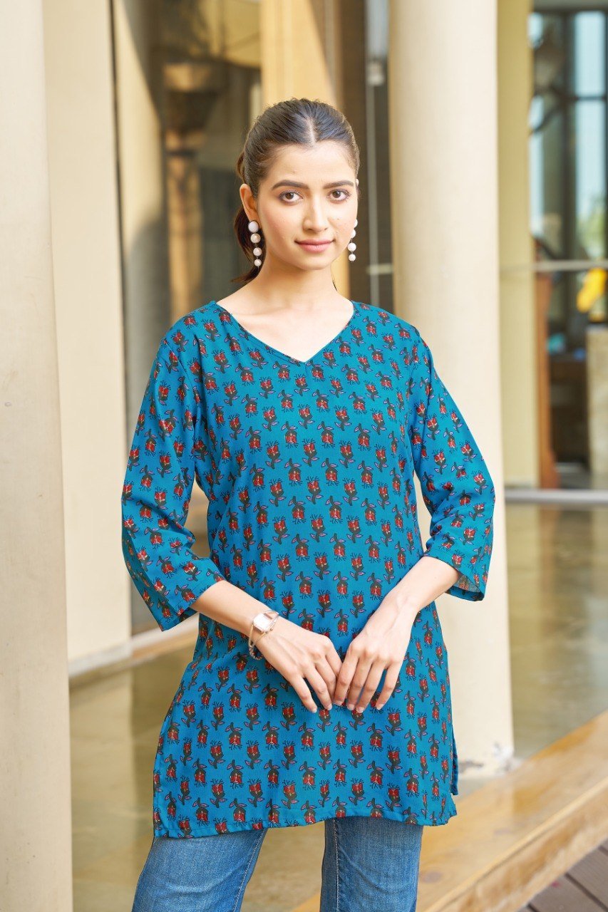 Stylish Lekha Sal 33 Poly Rayon Printed Tunic Style Top Wholesale 2026
